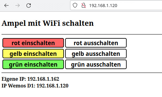 Ampel mit dem Wemos D1 im Browser schalten - Funduino