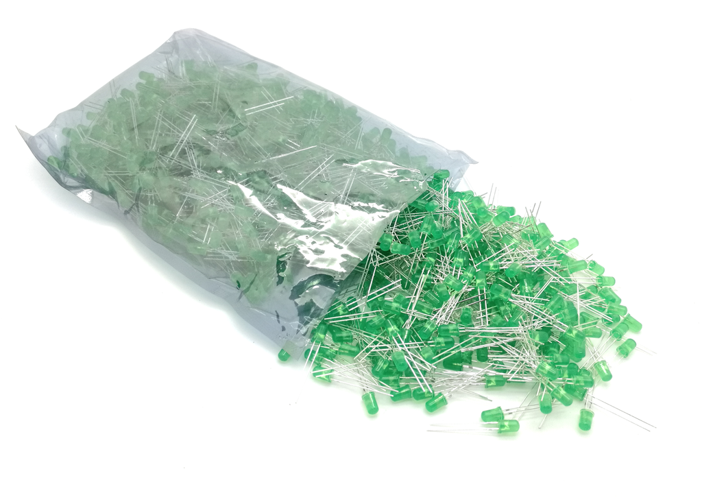 LED 5 mm - 1000 pieces, green, diffused, 2.2 V