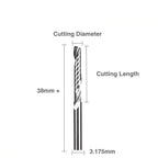 Fraise spirale Makera 'O' - une dent, carbure monobloc, queue de 1/8, 1 * 3 mm