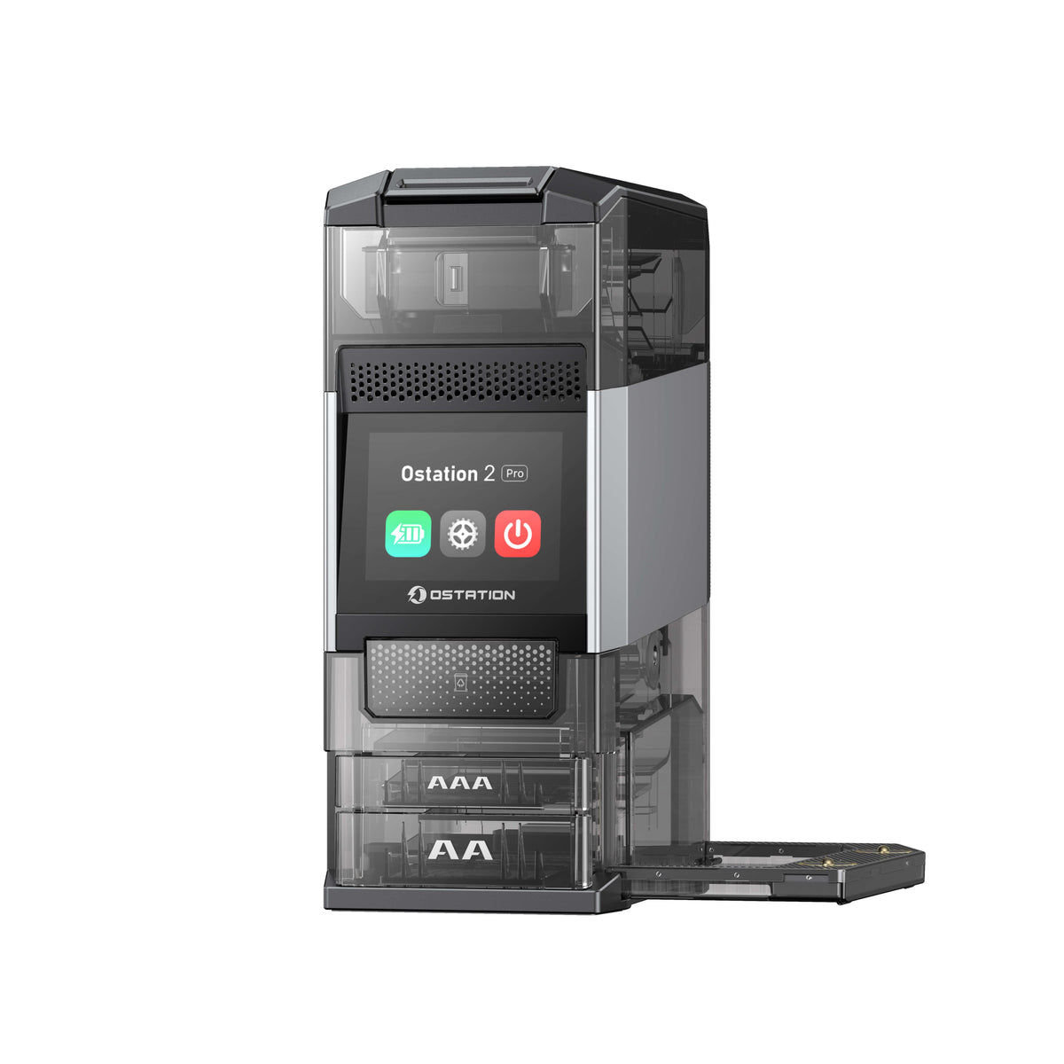 Stazione di ricarica per batterie Olight Ostation 2 - confezione con 1 batteria AA e 1 batteria AAA
