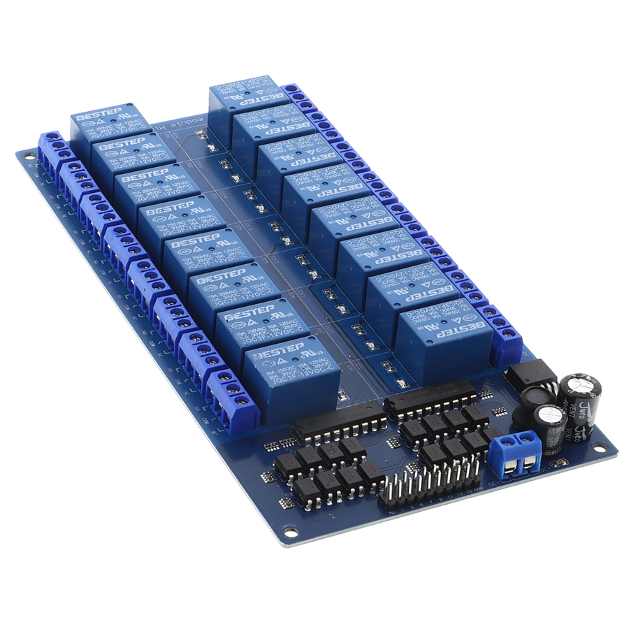 16-channel relay module - 12 V, optocouplers, 10 A per output