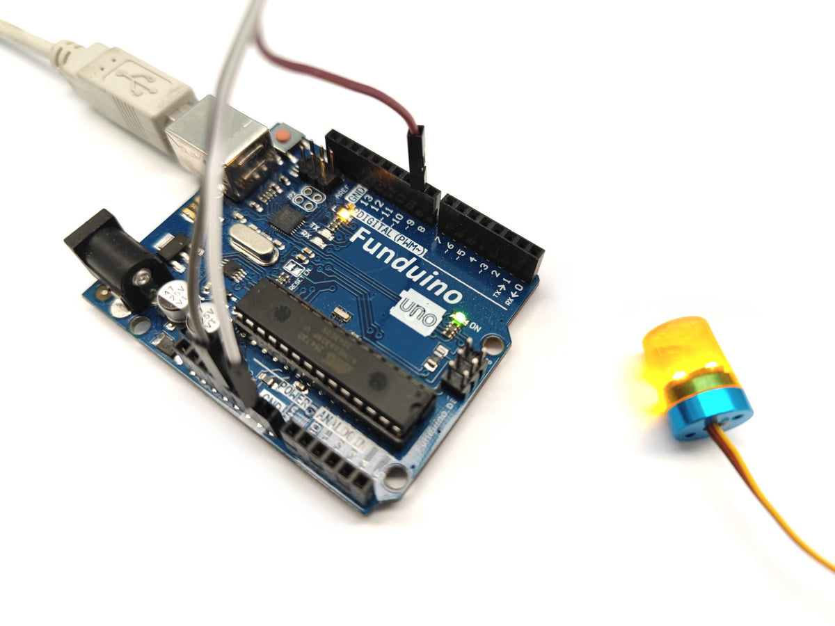 Die Modell-Rundumleuchte am Funduino UNO, Signalleitung an Pin 9