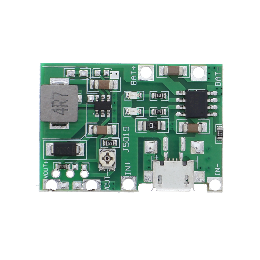 18650-laad- & step-upmodule (3,7 V) – instelbare boost 4,3–27 V, tot 2 A