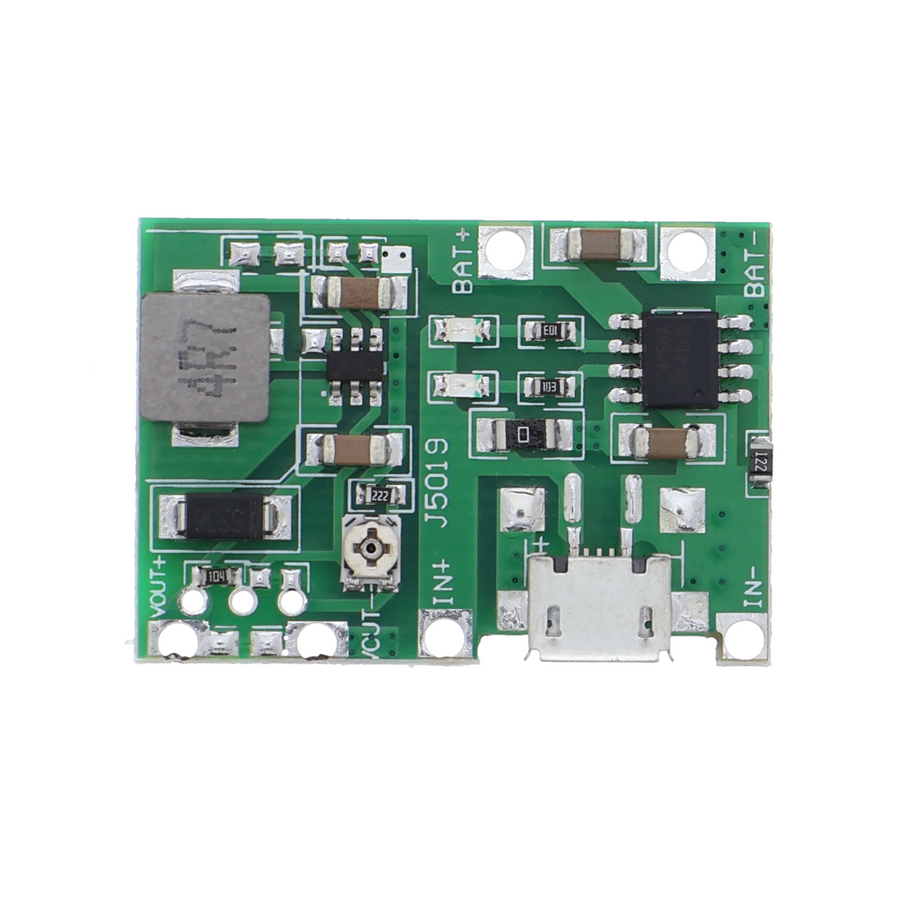 18650-laad- & step-upmodule (3,7 V) – instelbare boost 4,3–27 V, tot 2 A