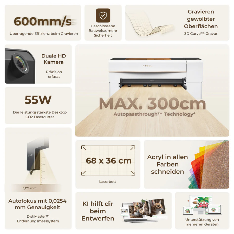 Cortadora láser de CO2 de sobremesa Master-XTool P2 de 55W