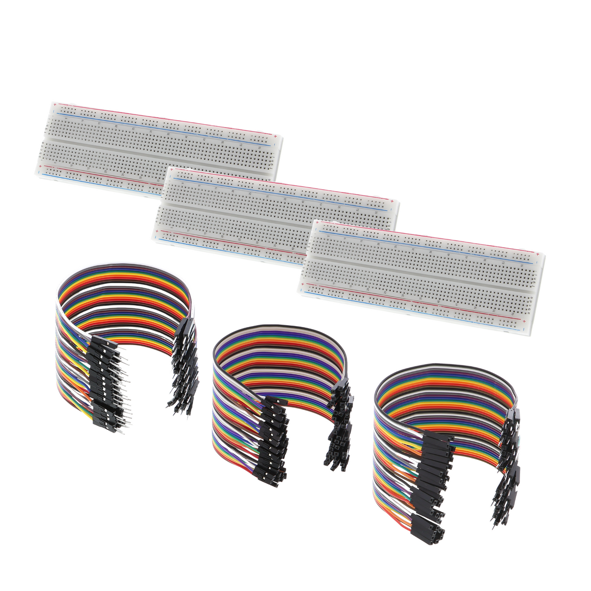Breadboard Bundle - 3x 830 contacts, 120 M/M, M/F, F/F jumper wires