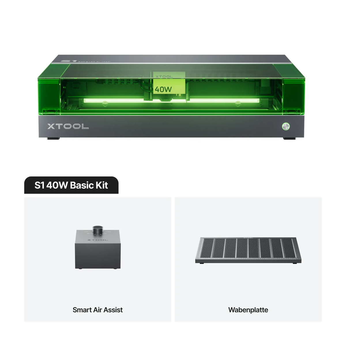 XTool S1 40 W Dark Lasergravierer - 498 x 319 mm, verschiedene Ausführungen