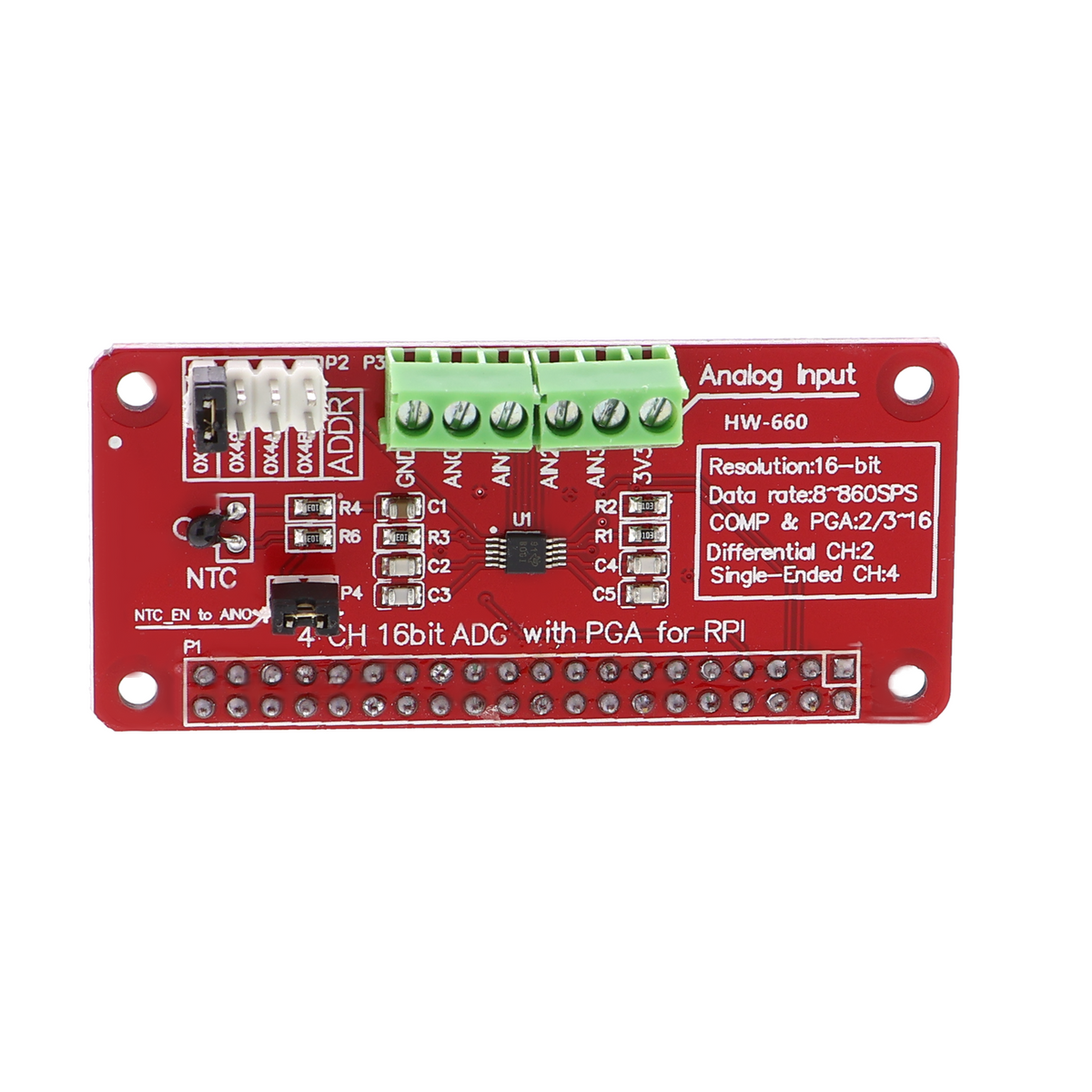 Convertidor analógico-digital I2C de 3,3V para Raspberry Pi 3; 2 y B+