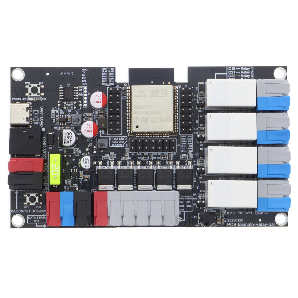 Placa de control IoT DIY Gledopto DM-001W ESP32 con interruptor de relé de 4 canales (6A), entrada de 5-24V DC