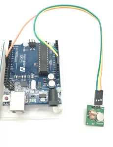 Verkabelung des 433-MHz-Funksenders am Arduino: DATA an Pin 10, VCC an 5V, GND an GND