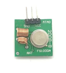 433-MHz-Funksender-Modul, Anschlüsse: links GND, Mitte VCC, rechts DATA