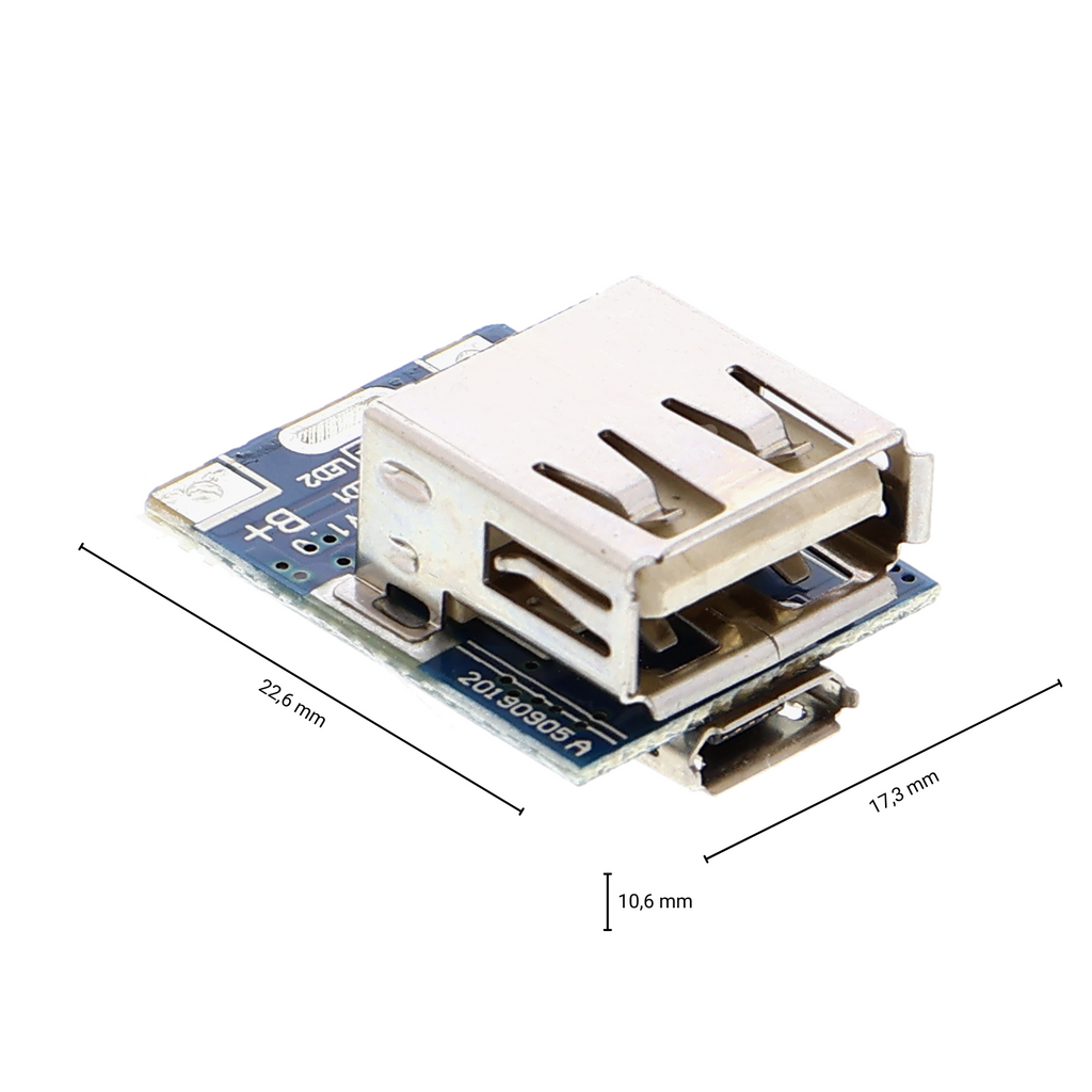 134N3P charge controller - step-up to 5 V, 1200 mA, Micro USB & USB-A