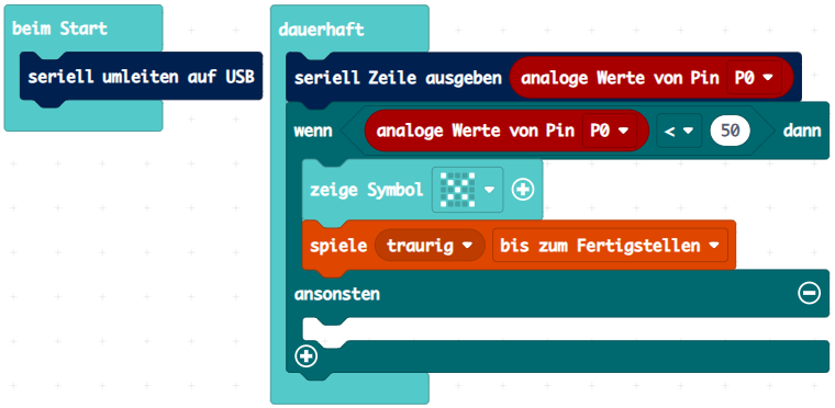 Fertiges Programm: X und Alarmton, wenn der Messwert unter 50 liegt