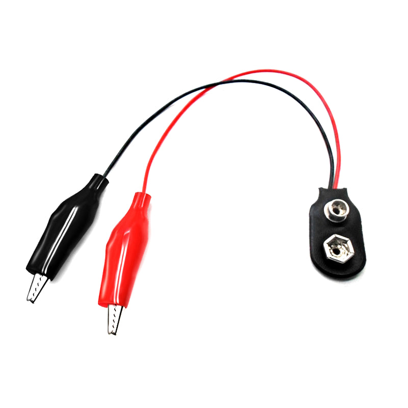 9 V battery clip - 2 alligator clips, red and black