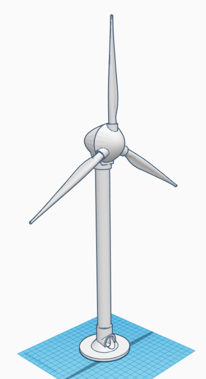 Tinkercad-Ansicht der vollständigen Windkraftanlage