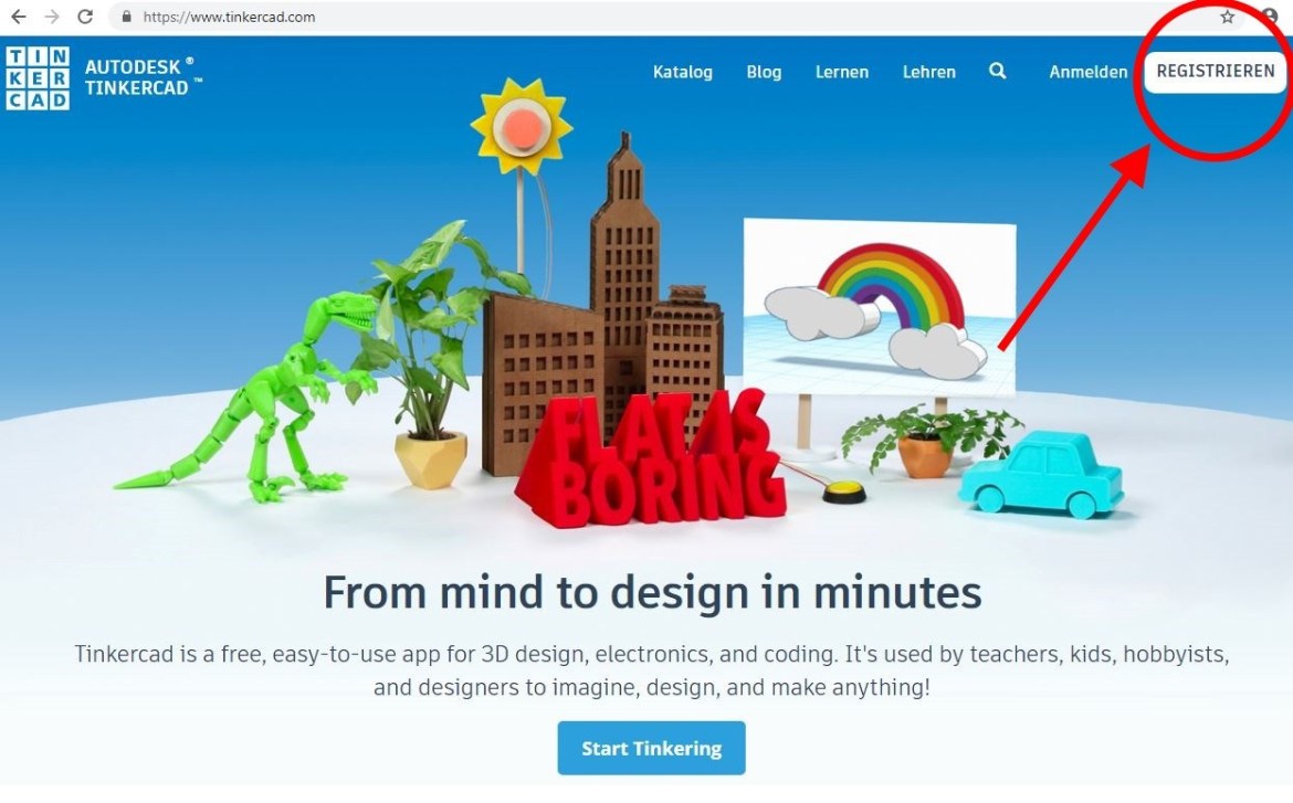 Die Arbeitsfläche von Tinkercad
