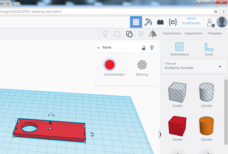 Die Schaltfläche Exportieren oben rechts in Tinkercad