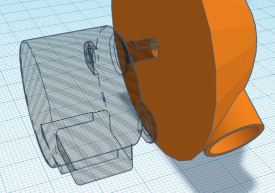 Tinkercad-Ansicht der Wellenaufnahme in der Rotornabe