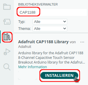 Bibliothek Adafruit CAP1188 in der Bibliotheksverwaltung