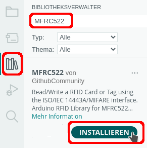 Bibliothek MFRC522 in der Bibliotheksverwaltung