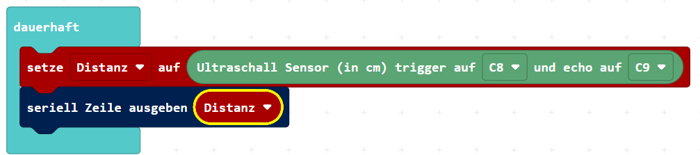 Programm: Distanz in einer Variablen speichern und seriell ausgeben