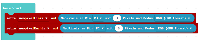 Zwei NeoPixel-Streifen strip an P2 und strip2 an P3