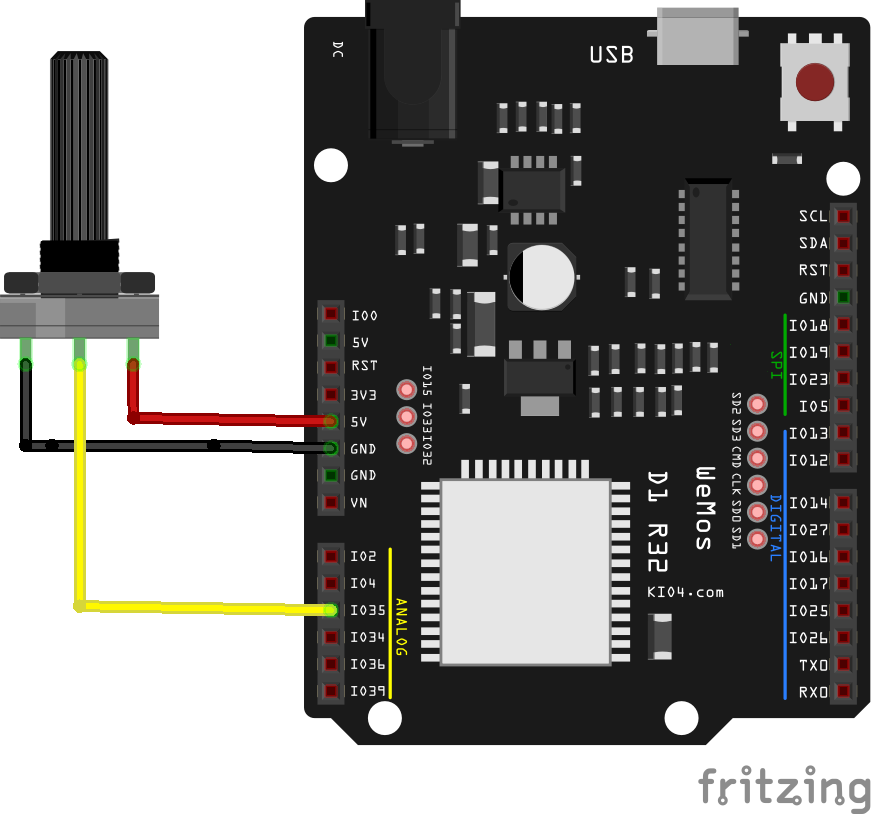 Steckplatine mit Potentiometer am Wemos D1 R32