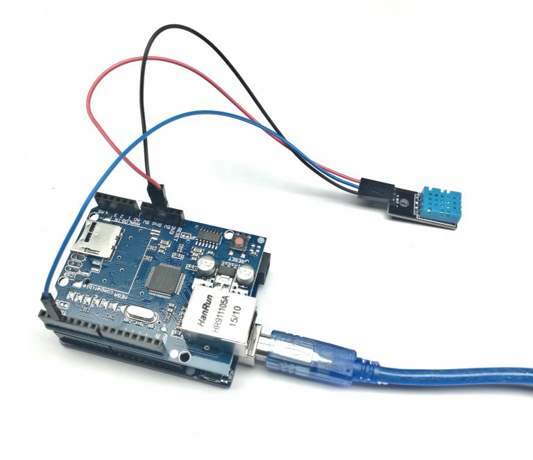 Ein DHT11-Sensor ist am Ethernet-Shield angeschlossen
