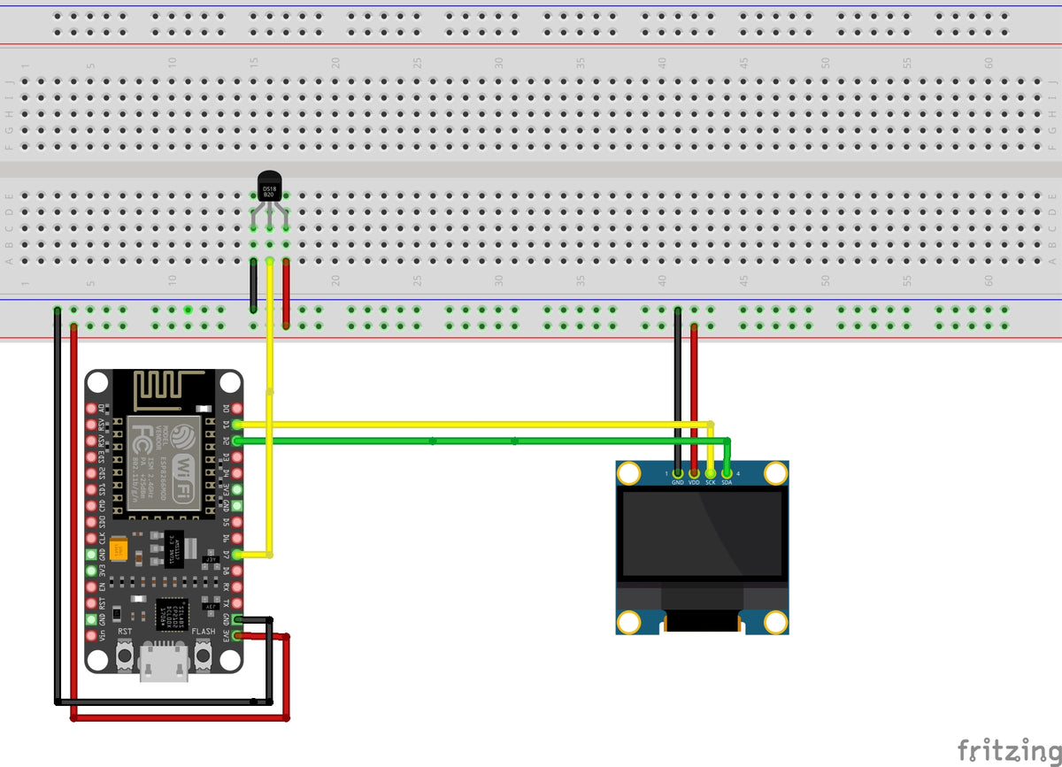 Schaltplan: DS18B20 und OLED am NodeMCU