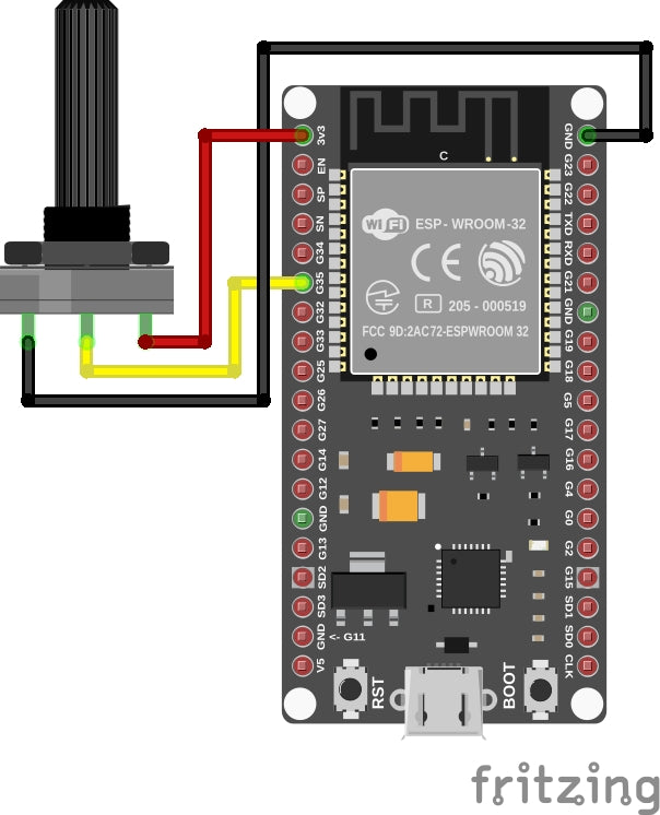 Potentiometer am analogen Pin 35 des ESP32-Wroom