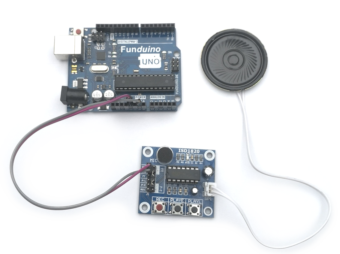 Schaltskizze mit Arduino und ISD1820, nur VCC und GND verbunden