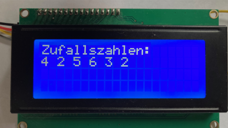LCD-Display zeigt sechs Zufallszahlen