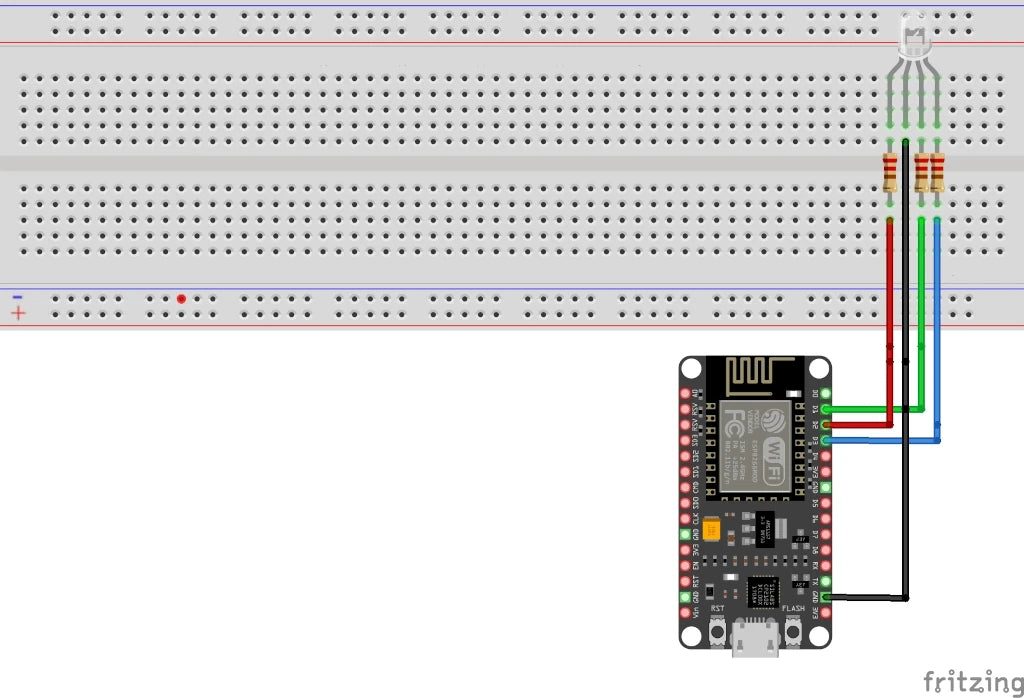 Schaltplan mit RGB-LED an den Pins D1, D2 und D3 des NodeMCU