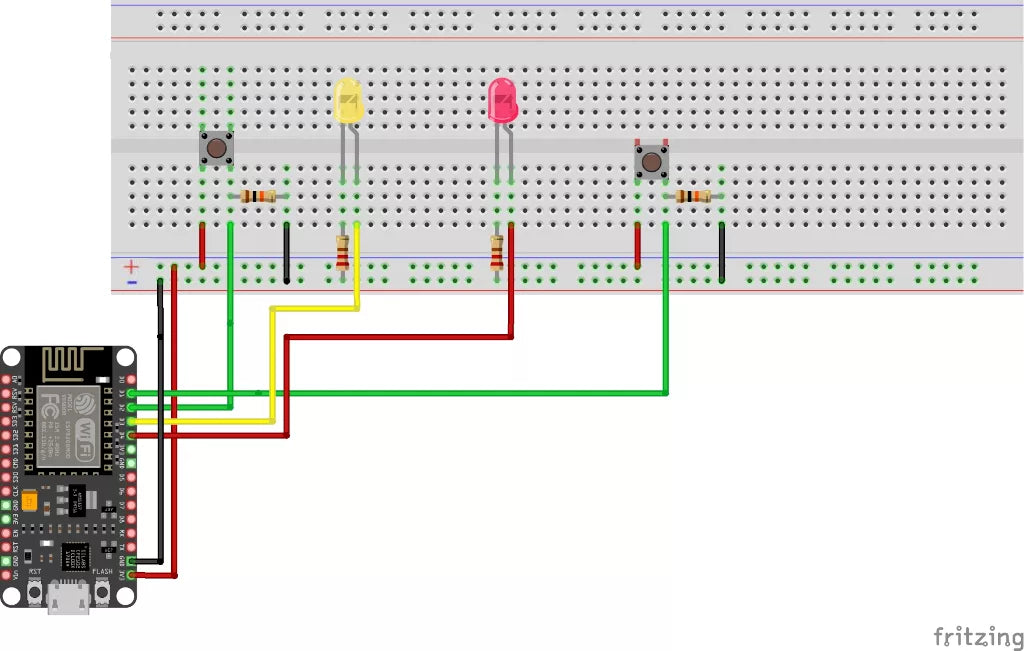 Zwei Taster und zwei LEDs am NodeMCU