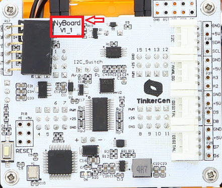Versionsaufdruck V1_1 auf der Vorderseite des NyBoard