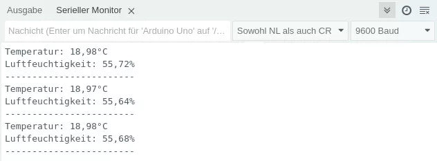 Serieller Monitor mit Temperatur- und Feuchtigkeitswerten
