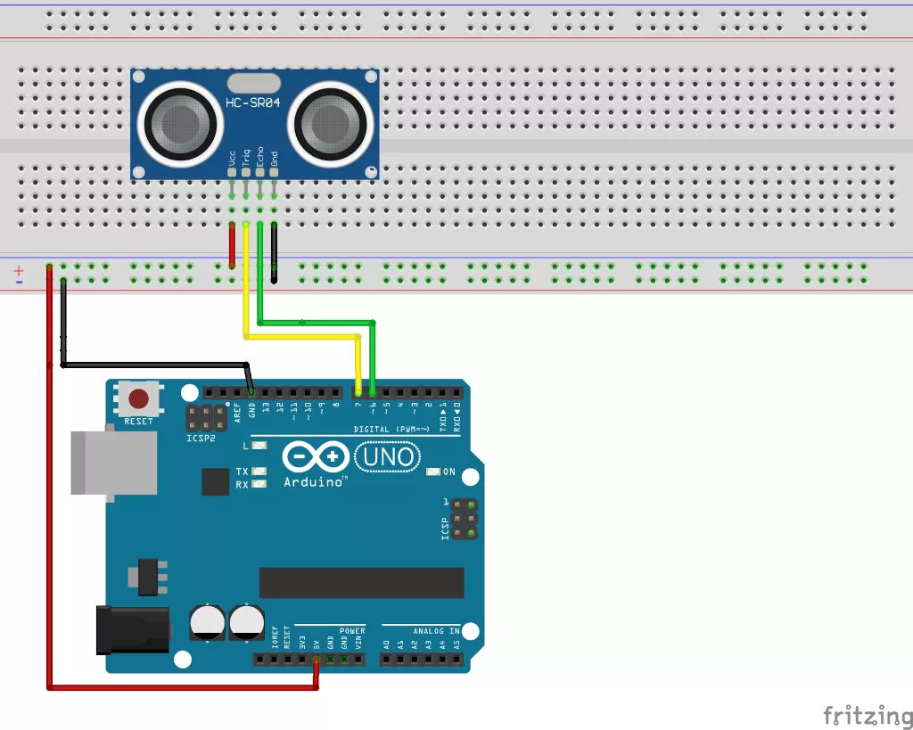 HC-SR04 am Arduino UNO verkabelt