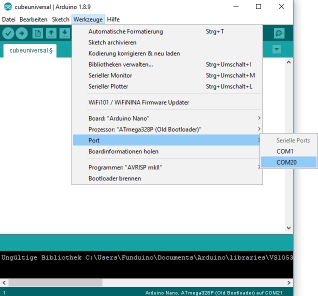 Portauswahl in der Arduino IDE