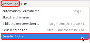 Menü Werkzeuge mit dem Eintrag Serieller Plotter