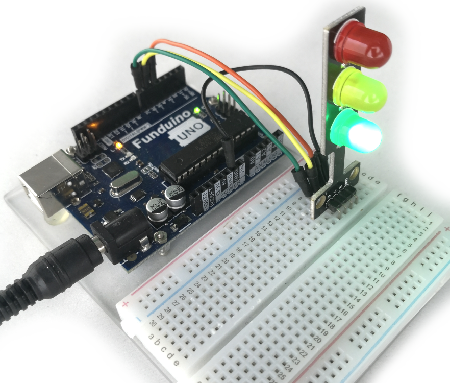 5V-Ampelmodul mit roter, gelber und grüner LED am Arduino-Mikrocontroller