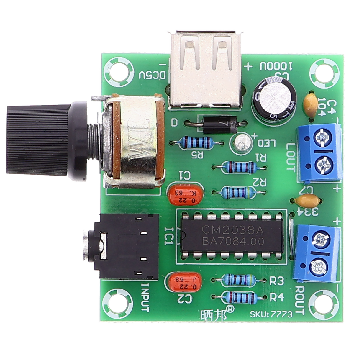 Amplificador de audio PM2038 - 5W+5W, 2 canales, 5V mediante USB
