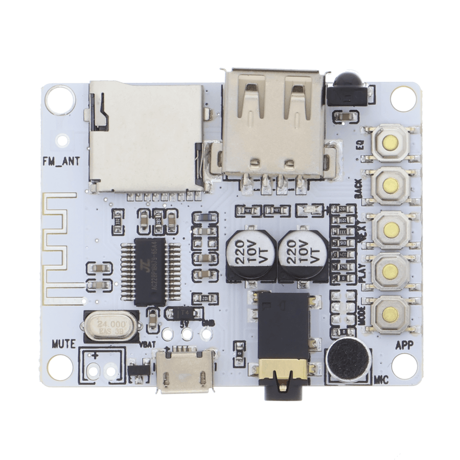 Audio-ontvangermodule 5V, met 4 modi - Bluetooth V2,1, FT-/microSD-kaart, Micro-USB, FM