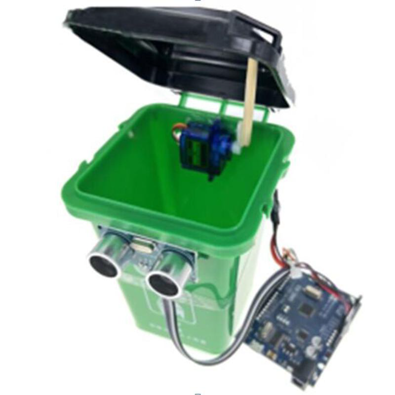 Cubo de basura automatizado con sensor ultrasónico y controlador UNO R3