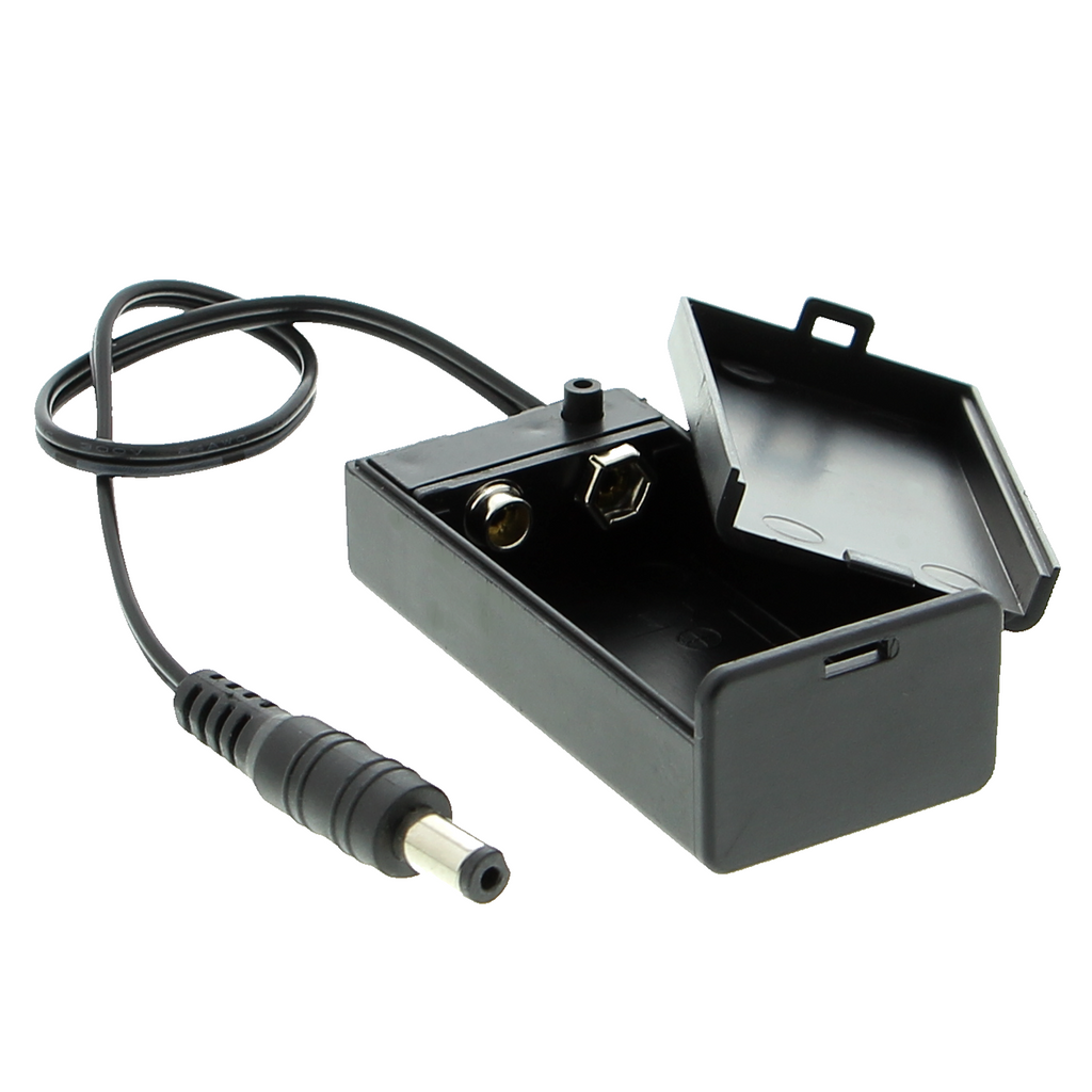 Portapilas - para 1 pila de bloque de 9V, con conector de CC e interruptor