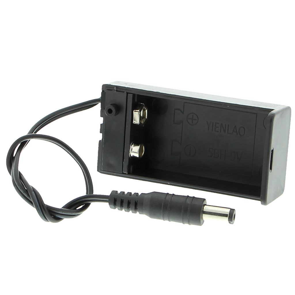 Portapilas - para 1 pila de bloque de 9V, con conector de CC e interruptor