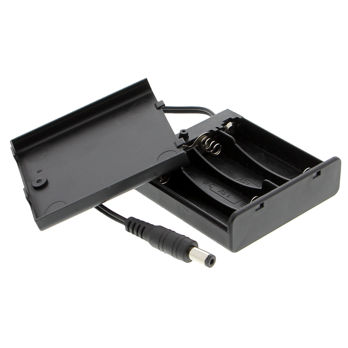 Battery holder 4x AA - 6 V, DC plug 5.5 x 2.1 mm, switch