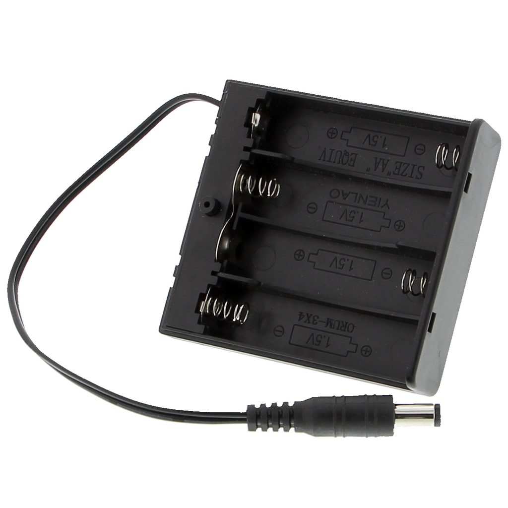 Battery holder 4x AA - 6 V, DC plug 5.5 x 2.1 mm, switch