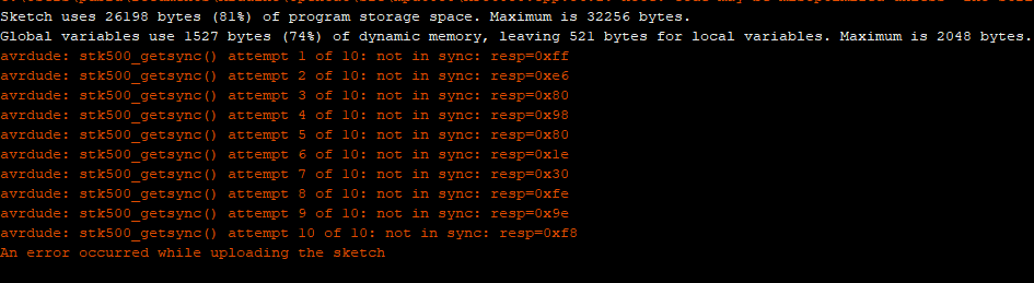 Fehlermeldung beim Hochladen eines Programms auf den Bittle