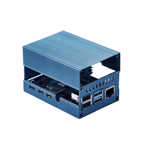 Custodia blu in alluminio per Raspberry Pi 4, ventola inclusa