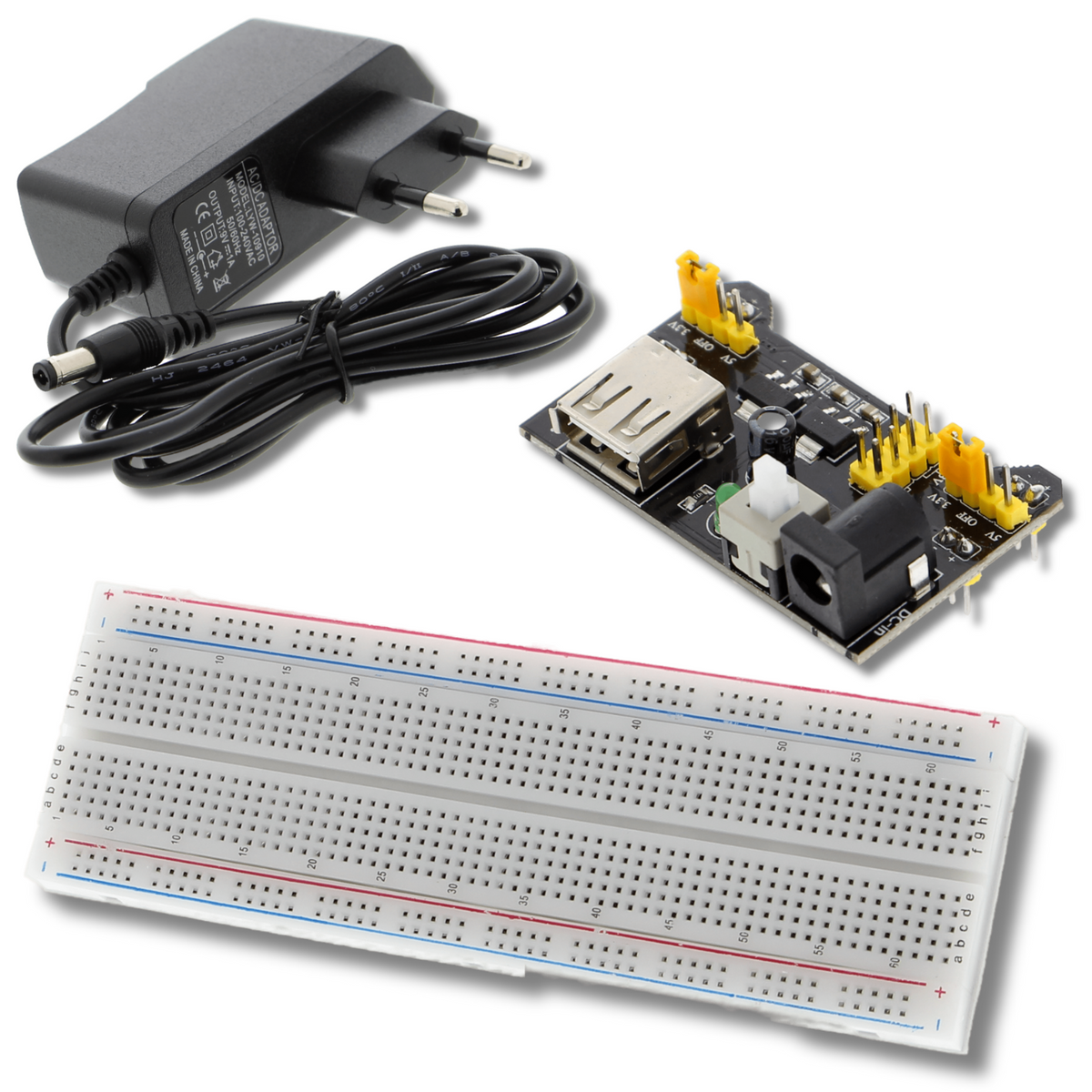 Breadboard bundle with MB102 and 9 V power adapter | Funduino